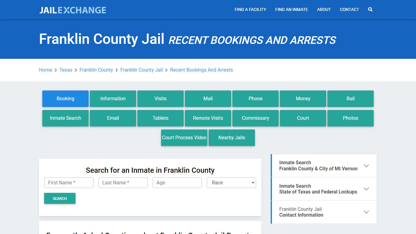 Franklin County Jail & Sheriff TX Recent Arrests and Bookings